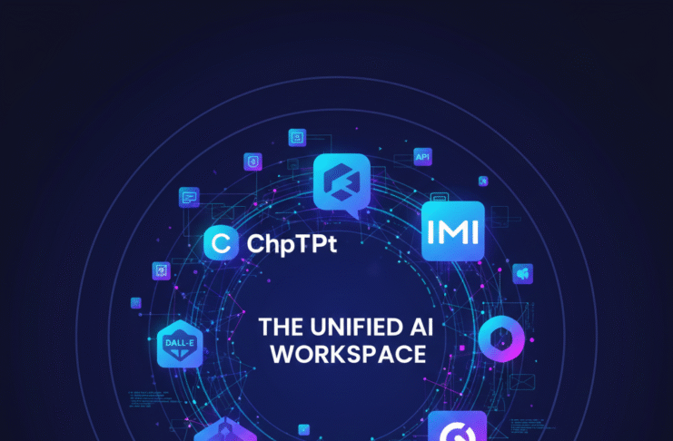 A comparison visualization showing different AI tools working together (ChatGPT, Copilot, Gemini, Jasper) in a unified workspace. Show icons or logos of major tools arranged in a collaborative ecosystem. Colors: Modern tech palette with blues and purples.