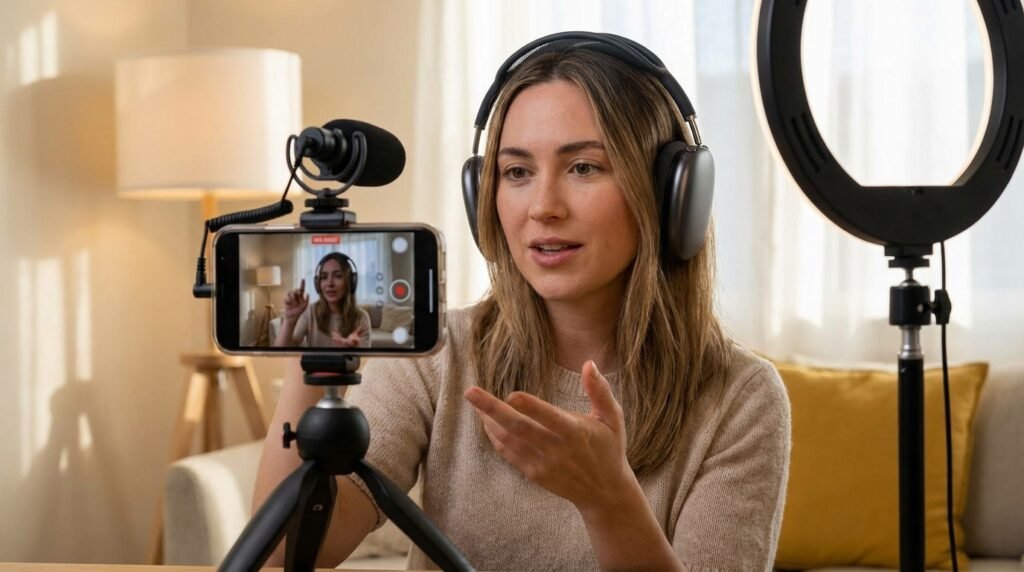 User utilizing AirPods Max 2 studio recording features